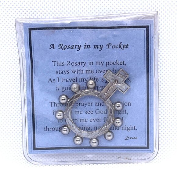 Pocket Italy Rosary Ring Cross Finger Prayer Beads Religious Catholic Vintage - Picture 2 of 11